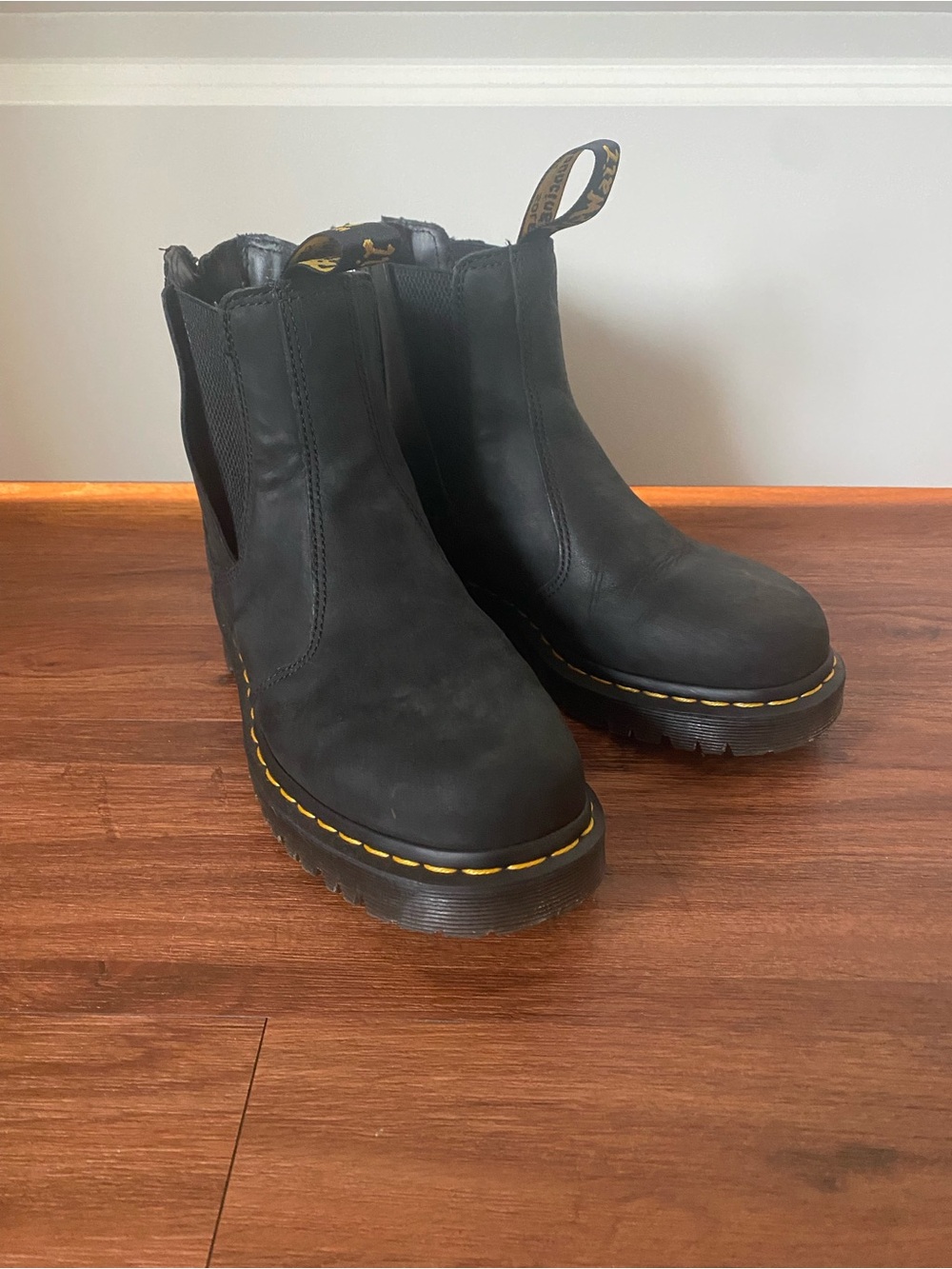 Dr. Martens Black Chelsea Boots with Yellow Heel Loop